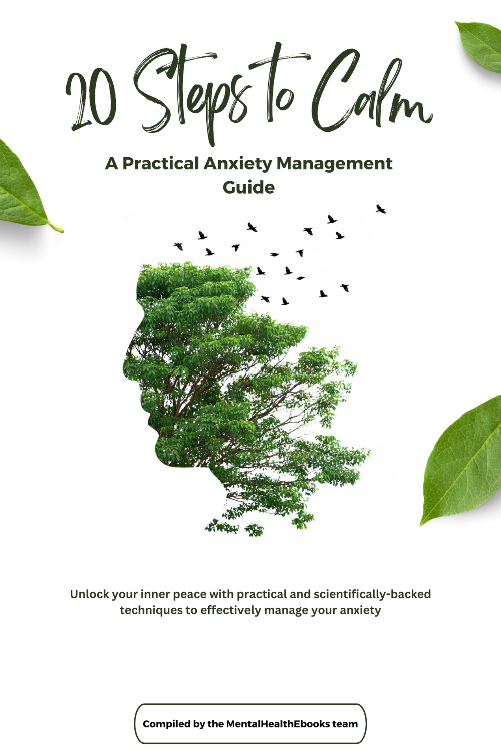 eBook cover for '20 Steps to Calm: A Practical Anxiety Management Guide', featuring a nature-inspired design symbolizing mental clarity and emotional balance MentalHealthEbooks