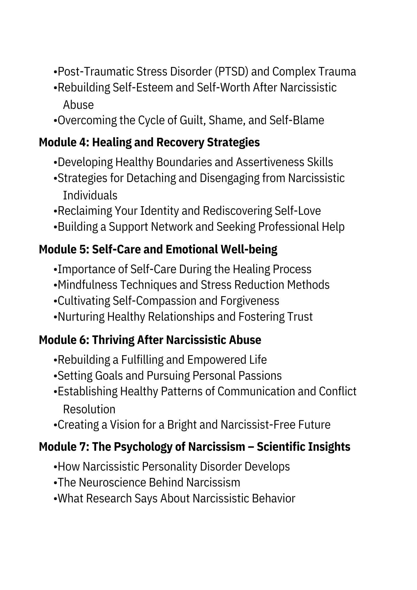 Table of contents (Part 2) for 'Breaking Free from Narcissistic Abuse', including trauma recovery, emotional well-being, and strategies for healing MentalHealthEbooks